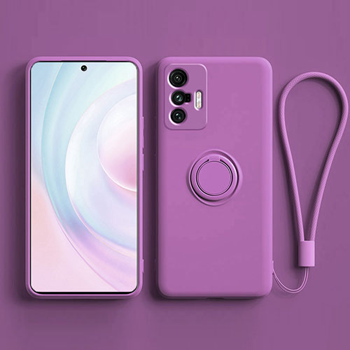 Ultra-thin Silicone Gel Soft Case Cover with Magnetic Finger Ring Stand S03 for Vivo X70 5G Purple