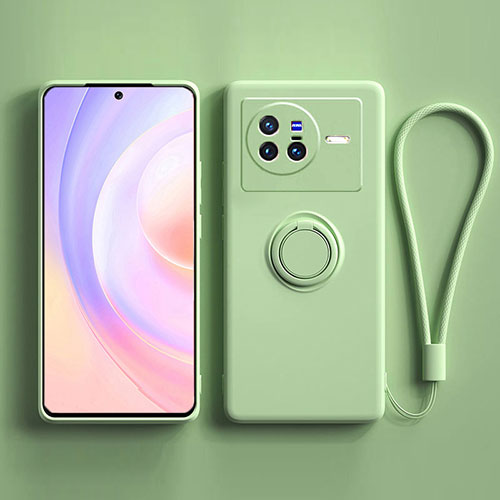 Ultra-thin Silicone Gel Soft Case Cover with Magnetic Finger Ring Stand S03 for Vivo X80 5G Green