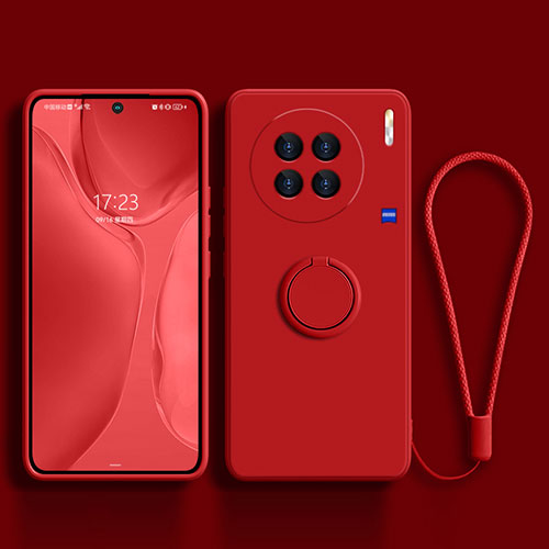 Ultra-thin Silicone Gel Soft Case Cover with Magnetic Finger Ring Stand S03 for Vivo X90 Pro 5G Red