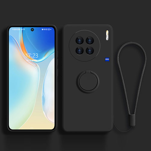 Ultra-thin Silicone Gel Soft Case Cover with Magnetic Finger Ring Stand S03 for Vivo X90 Pro+ Plus 5G Black