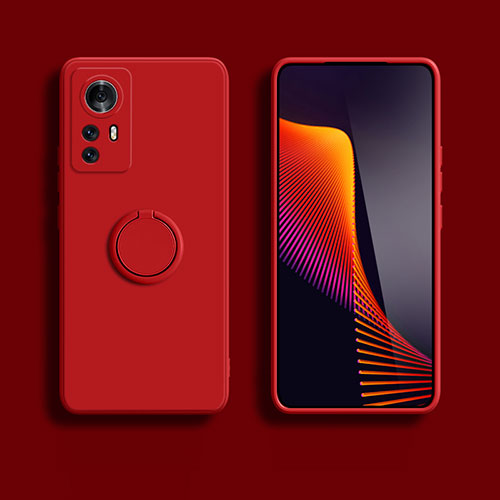 Ultra-thin Silicone Gel Soft Case Cover with Magnetic Finger Ring Stand S03 for Xiaomi Redmi Note 12S Red