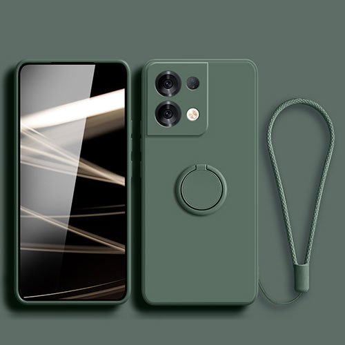 Ultra-thin Silicone Gel Soft Case Cover with Magnetic Finger Ring Stand S03 for Xiaomi Redmi Note 13 Pro 5G Midnight Green