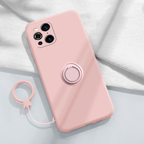 Ultra-thin Silicone Gel Soft Case Cover with Magnetic Finger Ring Stand S04 for Oppo Find X3 5G Pink