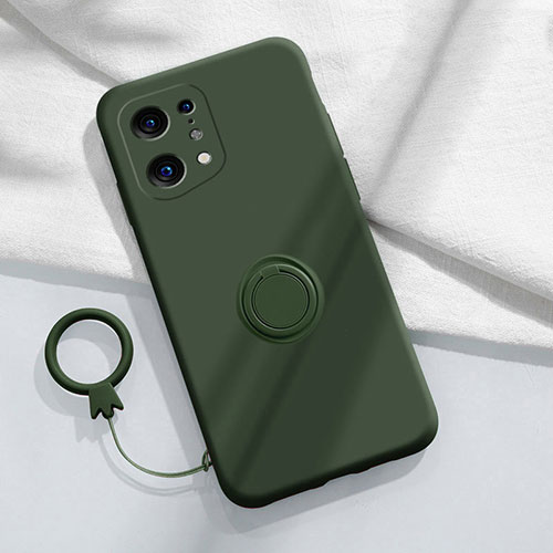 Ultra-thin Silicone Gel Soft Case Cover with Magnetic Finger Ring Stand S04 for Oppo Find X5 Pro 5G Midnight Green