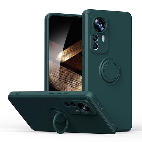 Ultra-thin Silicone Gel Soft Case Cover with Magnetic Finger Ring Stand S05 for Xiaomi Redmi Note 12S Midnight Green