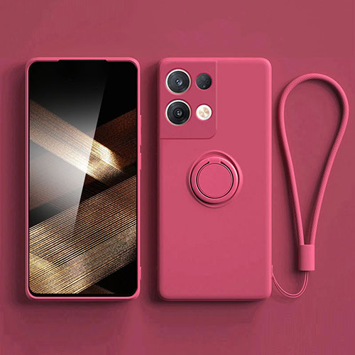 Ultra-thin Silicone Gel Soft Case Cover with Magnetic Finger Ring Stand S06 for Xiaomi Redmi Note 13 5G Hot Pink