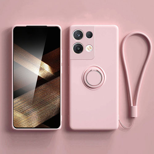 Ultra-thin Silicone Gel Soft Case Cover with Magnetic Finger Ring Stand S06 for Xiaomi Redmi Note 13 5G Pink