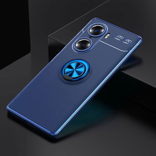 Ultra-thin Silicone Gel Soft Case Cover with Magnetic Finger Ring Stand SD1 for Huawei Honor 60 5G Blue