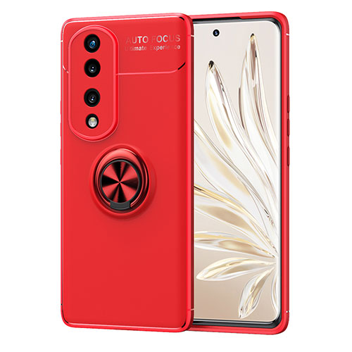 Ultra-thin Silicone Gel Soft Case Cover with Magnetic Finger Ring Stand SD1 for Huawei Honor 70 5G Red