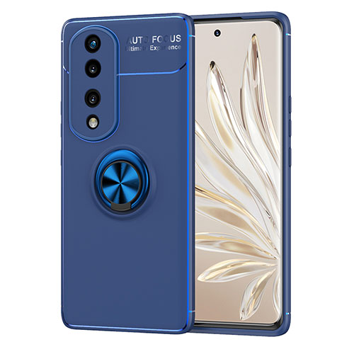 Ultra-thin Silicone Gel Soft Case Cover with Magnetic Finger Ring Stand SD1 for Huawei Honor 70 Pro 5G Blue