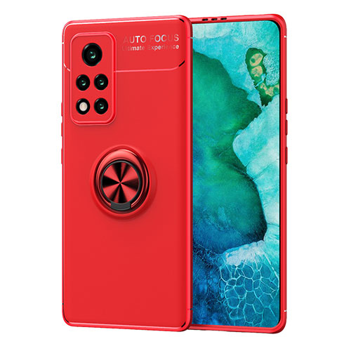 Ultra-thin Silicone Gel Soft Case Cover with Magnetic Finger Ring Stand SD1 for Huawei Honor V40 5G Red