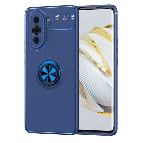 Ultra-thin Silicone Gel Soft Case Cover with Magnetic Finger Ring Stand SD1 for Huawei Nova 10 Pro Blue