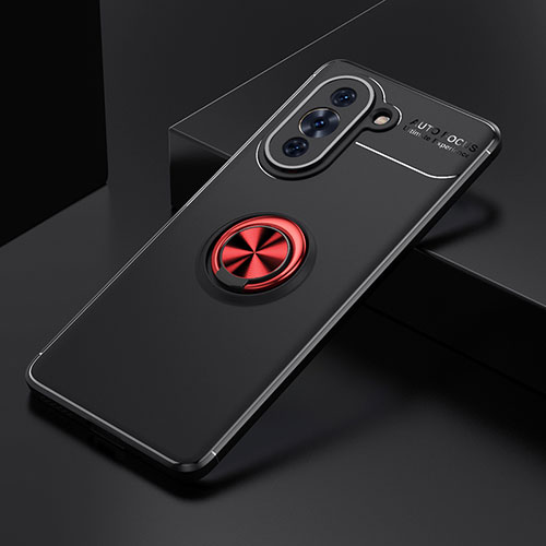 Ultra-thin Silicone Gel Soft Case Cover with Magnetic Finger Ring Stand SD1 for Huawei Nova 10 Red and Black