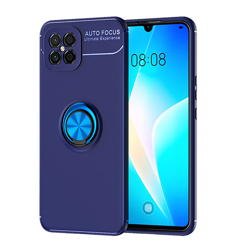 Ultra-thin Silicone Gel Soft Case Cover with Magnetic Finger Ring Stand SD1 for Huawei Nova 8 SE 4G Blue