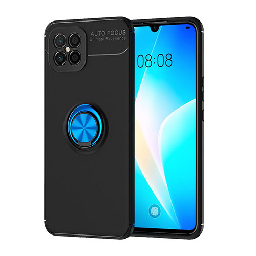 Ultra-thin Silicone Gel Soft Case Cover with Magnetic Finger Ring Stand SD1 for Huawei Nova 8 SE 4G Blue and Black