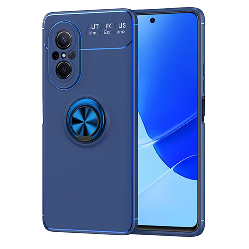 Ultra-thin Silicone Gel Soft Case Cover with Magnetic Finger Ring Stand SD1 for Huawei Nova 9 SE Blue