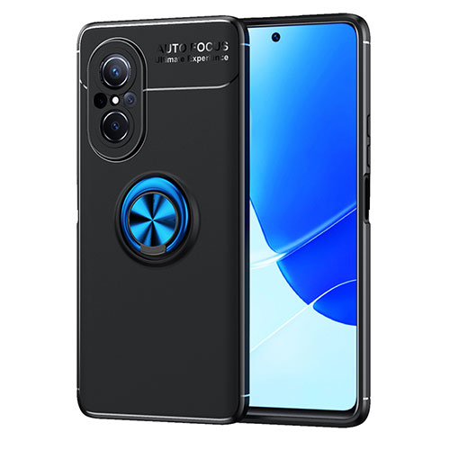 Ultra-thin Silicone Gel Soft Case Cover with Magnetic Finger Ring Stand SD1 for Huawei Nova 9 SE Blue and Black