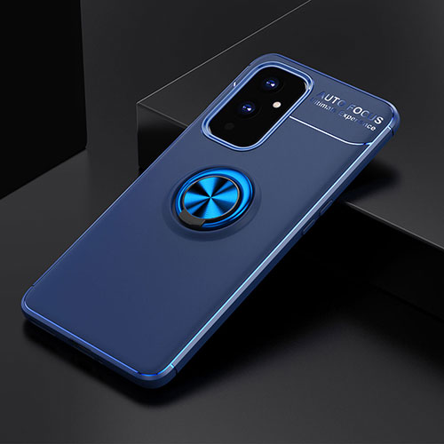 Ultra-thin Silicone Gel Soft Case Cover with Magnetic Finger Ring Stand SD1 for OnePlus 9 5G Blue