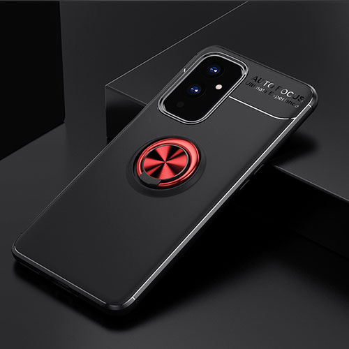 Ultra-thin Silicone Gel Soft Case Cover with Magnetic Finger Ring Stand SD1 for OnePlus 9 5G Red and Black