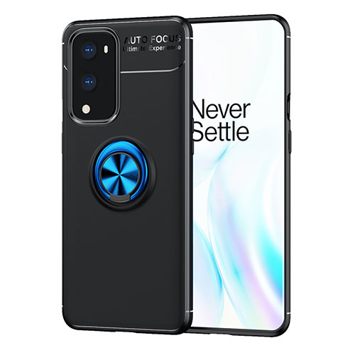 Ultra-thin Silicone Gel Soft Case Cover with Magnetic Finger Ring Stand SD1 for OnePlus 9 Pro 5G Blue and Black