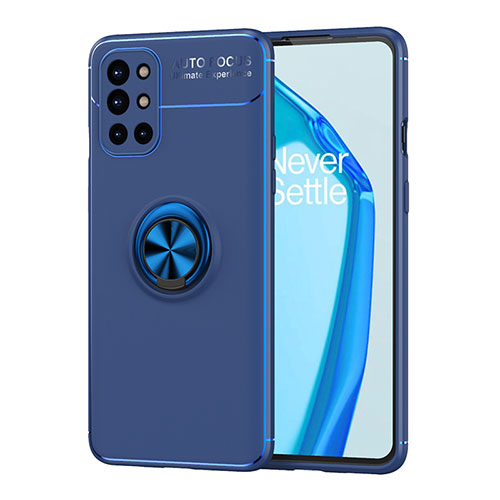 Ultra-thin Silicone Gel Soft Case Cover with Magnetic Finger Ring Stand SD1 for OnePlus 9R 5G Blue