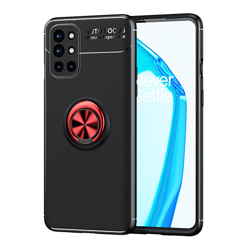 Ultra-thin Silicone Gel Soft Case Cover with Magnetic Finger Ring Stand SD1 for OnePlus 9R 5G Red and Black