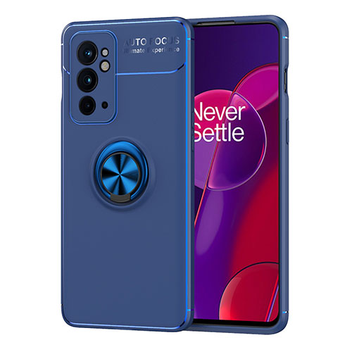 Ultra-thin Silicone Gel Soft Case Cover with Magnetic Finger Ring Stand SD1 for OnePlus 9RT 5G Blue