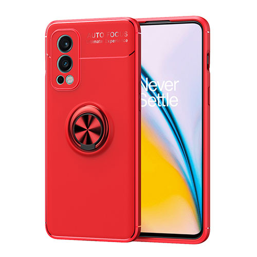 Ultra-thin Silicone Gel Soft Case Cover with Magnetic Finger Ring Stand SD1 for OnePlus Nord 2 5G Red