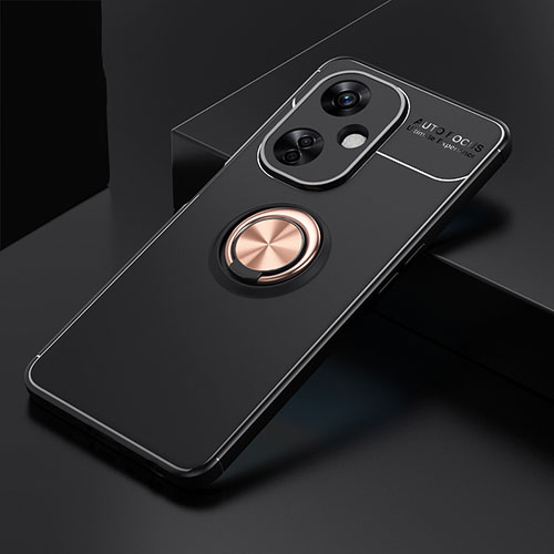 Ultra-thin Silicone Gel Soft Case Cover with Magnetic Finger Ring Stand SD1 for OnePlus Nord CE 3 5G Gold and Black