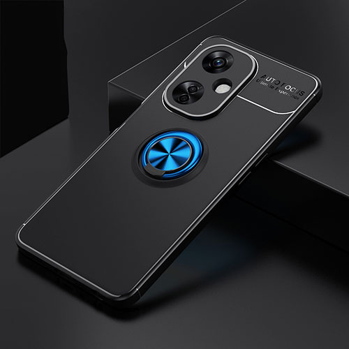 Ultra-thin Silicone Gel Soft Case Cover with Magnetic Finger Ring Stand SD1 for Oppo K11x 5G Blue and Black