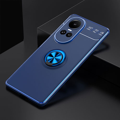 Ultra-thin Silicone Gel Soft Case Cover with Magnetic Finger Ring Stand SD1 for Oppo Reno10 5G Blue