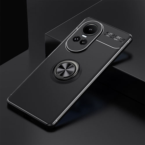 Ultra-thin Silicone Gel Soft Case Cover with Magnetic Finger Ring Stand SD1 for Oppo Reno10 Pro 5G Black