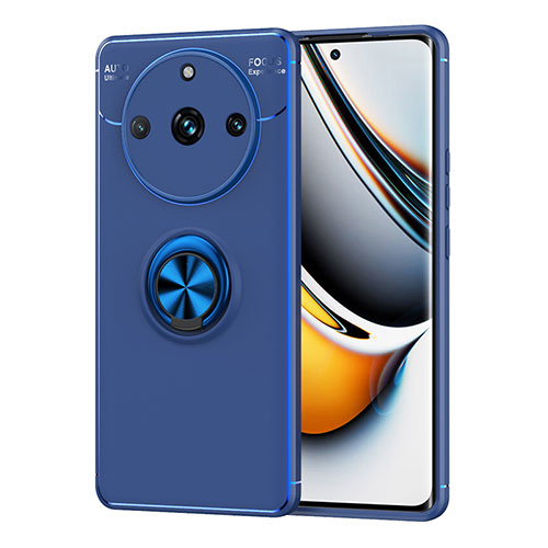 Ultra-thin Silicone Gel Soft Case Cover with Magnetic Finger Ring Stand SD1 for Realme 11 Pro+ Plus 5G Blue