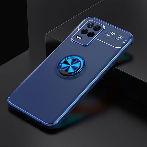 Ultra-thin Silicone Gel Soft Case Cover with Magnetic Finger Ring Stand SD1 for Realme 8 5G Blue