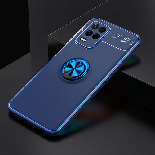 Ultra-thin Silicone Gel Soft Case Cover with Magnetic Finger Ring Stand SD1 for Realme 9 5G India Blue