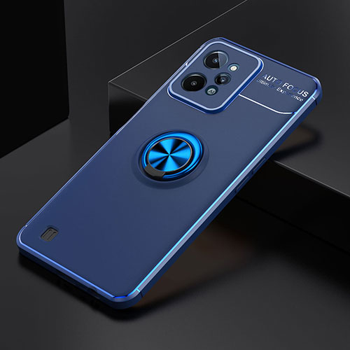 Ultra-thin Silicone Gel Soft Case Cover with Magnetic Finger Ring Stand SD1 for Realme C31 Blue