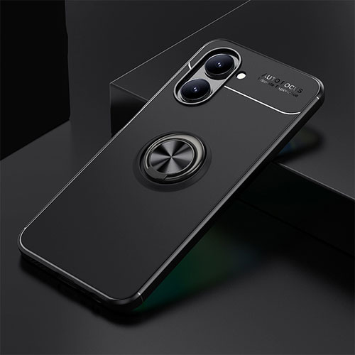 Ultra-thin Silicone Gel Soft Case Cover with Magnetic Finger Ring Stand SD1 for Realme C33 Black