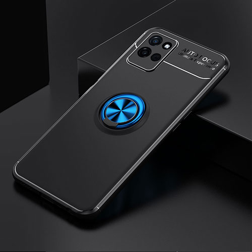 Ultra-thin Silicone Gel Soft Case Cover with Magnetic Finger Ring Stand SD1 for Realme V11 5G Blue and Black