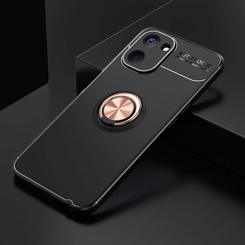 Ultra-thin Silicone Gel Soft Case Cover with Magnetic Finger Ring Stand SD1 for Realme V30 5G Gold and Black