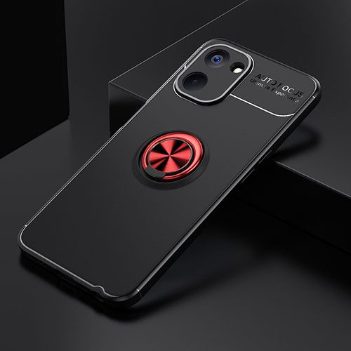 Ultra-thin Silicone Gel Soft Case Cover with Magnetic Finger Ring Stand SD1 for Realme V30 5G Red and Black