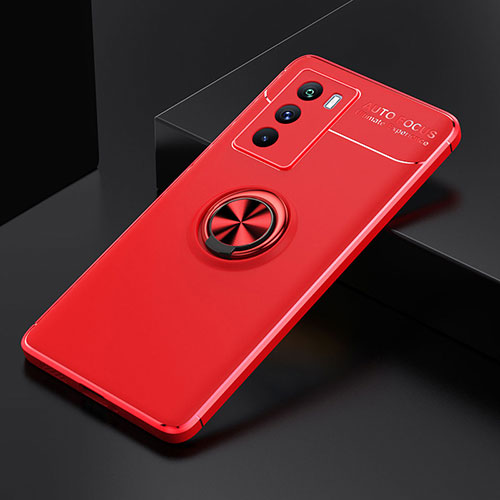 Ultra-thin Silicone Gel Soft Case Cover with Magnetic Finger Ring Stand SD1 for Vivo iQOO 9 SE 5G Red