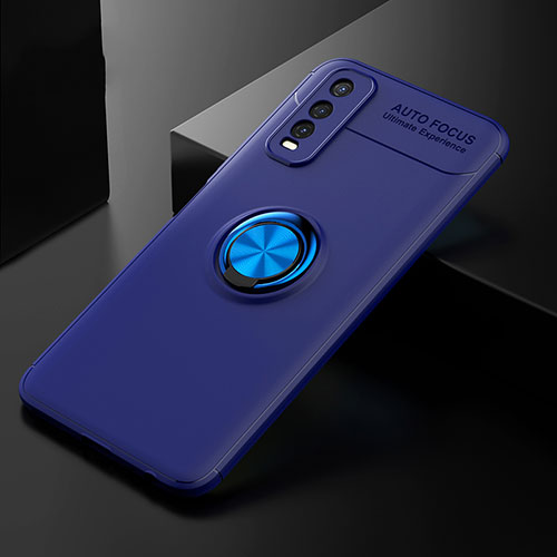 Ultra-thin Silicone Gel Soft Case Cover with Magnetic Finger Ring Stand SD1 for Vivo iQOO U1 Blue