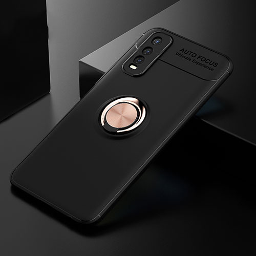 Ultra-thin Silicone Gel Soft Case Cover with Magnetic Finger Ring Stand SD1 for Vivo iQOO U1 Gold and Black