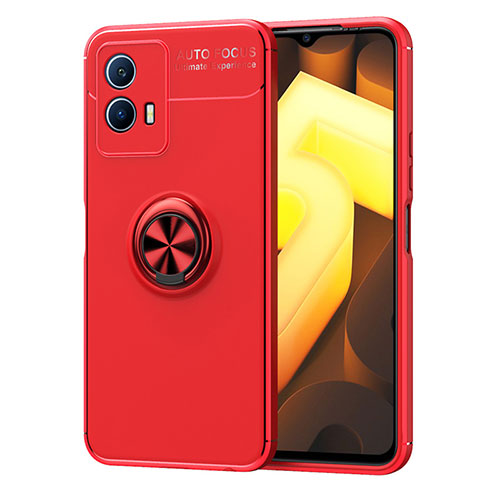 Ultra-thin Silicone Gel Soft Case Cover with Magnetic Finger Ring Stand SD1 for Vivo iQOO U5 5G Red