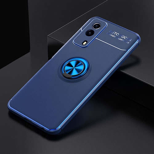 Ultra-thin Silicone Gel Soft Case Cover with Magnetic Finger Ring Stand SD1 for Vivo iQOO Z5x 5G Blue