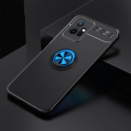 Ultra-thin Silicone Gel Soft Case Cover with Magnetic Finger Ring Stand SD1 for Vivo T1 5G India Blue and Black