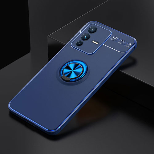 Ultra-thin Silicone Gel Soft Case Cover with Magnetic Finger Ring Stand SD1 for Vivo V23 Pro 5G Blue