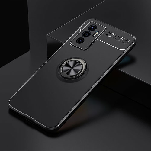 Ultra-thin Silicone Gel Soft Case Cover with Magnetic Finger Ring Stand SD1 for Vivo V23e Black