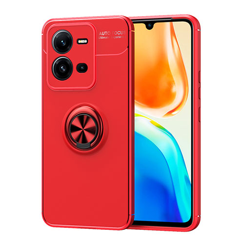 Ultra-thin Silicone Gel Soft Case Cover with Magnetic Finger Ring Stand SD1 for Vivo V25e Red