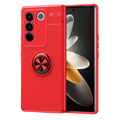 Ultra-thin Silicone Gel Soft Case Cover with Magnetic Finger Ring Stand SD1 for Vivo V27 5G Red